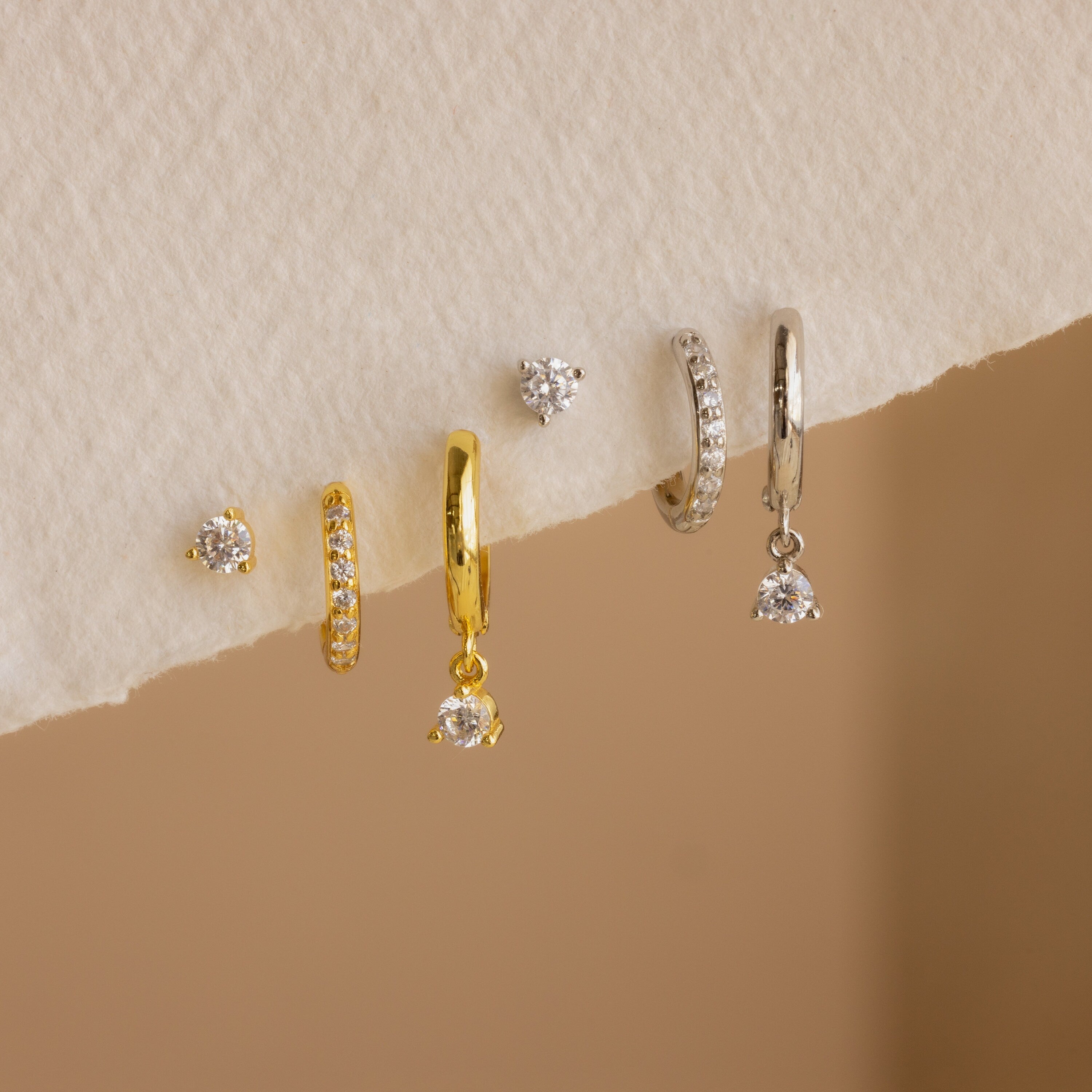 925 Silver Classic Diamond Earrings Set